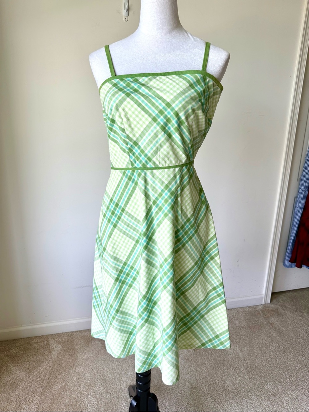 ANN TAYLOR LOFT Petite Coastal Plaid Removable Strap Sundress—SZ. 4P
